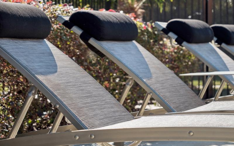 a group of chairs sit unoccupied
